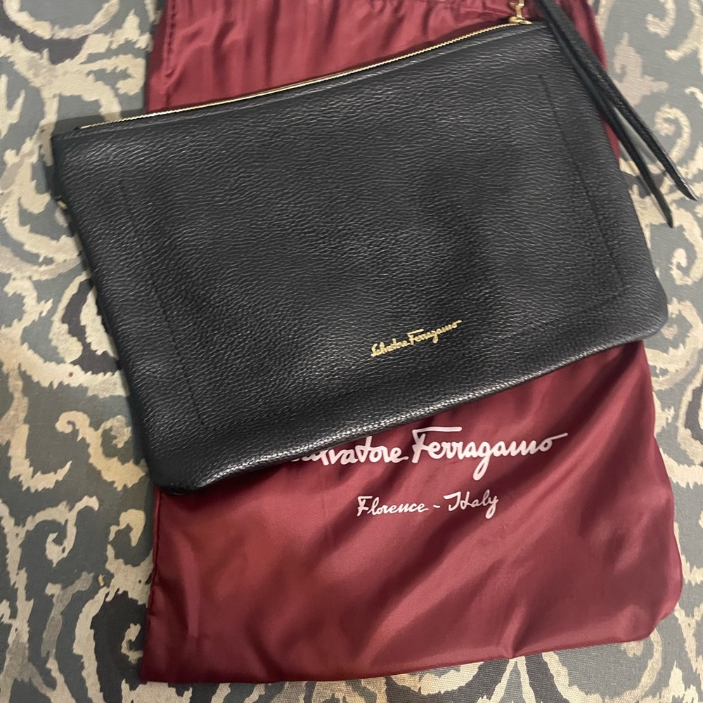 Salvatore Ferragamo Black Leather Clutch